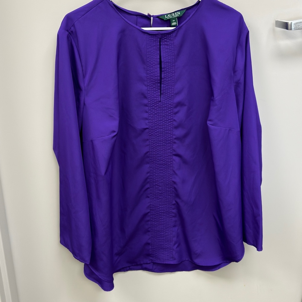 Ralph Lauren Purple Long-Sleeve‎ Textured-Front Blouse